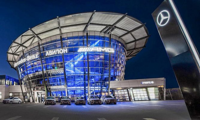 Архитектурное освещение Мерседес-центра Авилон, г. Москва