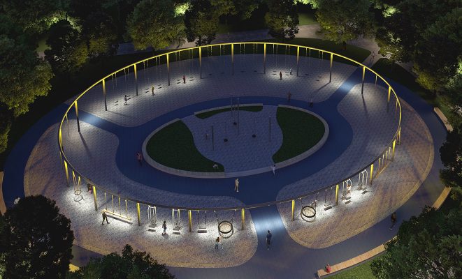 Архитектурное освещение игрового комплекса «Мега-качели», г. Москва, Парк культуры и отдыха им. Горького